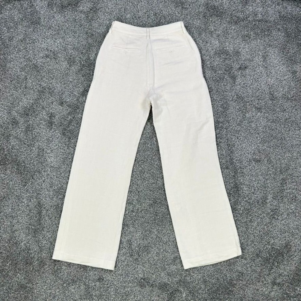 NEW Paige Monette Pant Antique Paper Straight Leg Linen Pleated Trouser Womens 4 - Picture 2 of 10